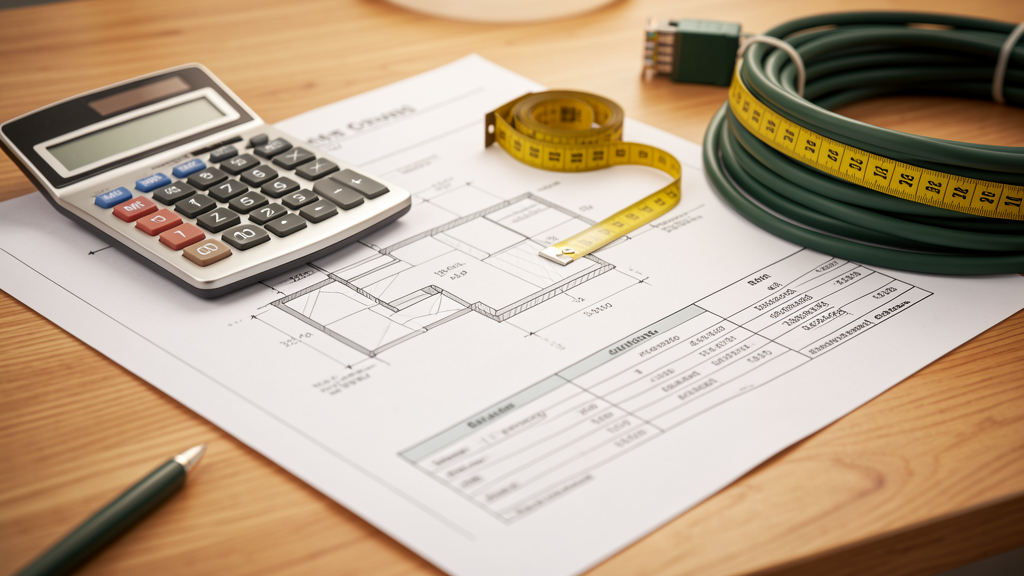 Network installation cost estimation on blueprint with calculator and cables